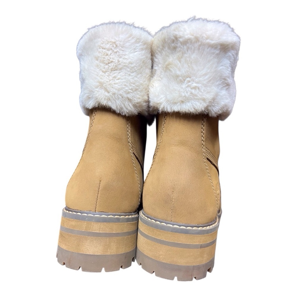 Timberland Tan Lace Up Boots with White Fur - Picture 2 of 7